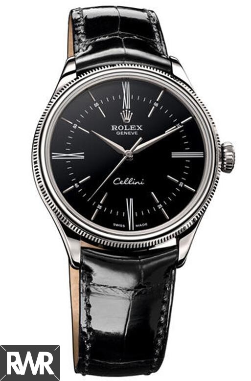 Rolex Cellini Time White Gold Black Lacquer Dial Watch 50509 Fake