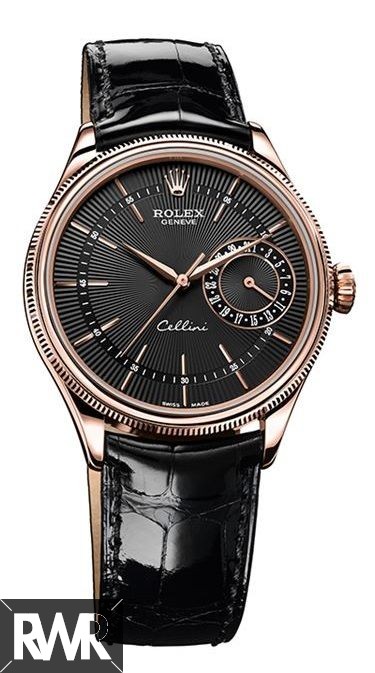 Rolex Cellini Date Everose Gold Black Guilloche Dial Watch 50515  Fake