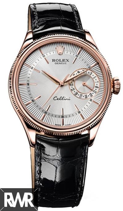 Rolex Cellini Date Everose Gold Silver Guilloche Dial Watch 50515 Fake