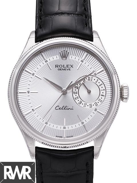 Rolex Cellini Date White Gold Silver Guilloche Dial Watch 50519 Fake