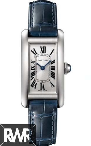 Cheap AAA Replica Cartier Tank Americaine Silver Dial Navy Leather Ladies WSTA0016