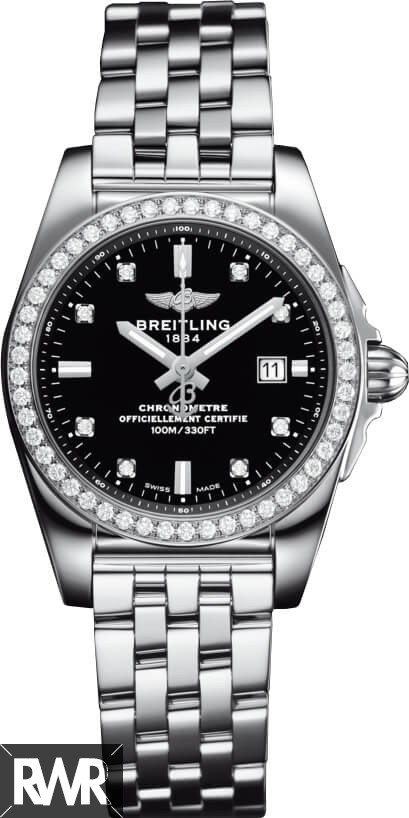 Breitling Galactic Stainless Steel Black Dial Ladies A7234853/BE50/791A clone Watch