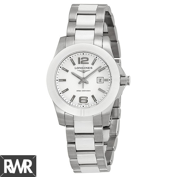Longines Conquest White Dial White Ceramic and Stainless Steel Watch L3.257.4.16.7 Replica