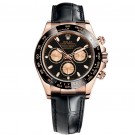 Rolex Daytona Black Dial 18k Rose Gold Leather Strap Mens Watch Fake