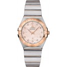 Fake Omega Constellation Quartz 27mm 123.20.27.60.57.004  Pink Diamond Pearl Watch