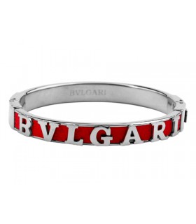 Bvlgari Bangle in 18kt White Gold with Red Enamel For Women