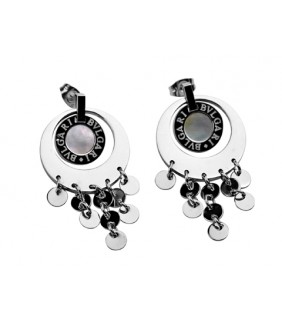 Replica Bvlgari Drop Pendant Earrings in White Gold with Mother 