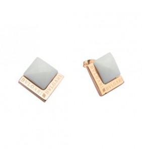 Replica Bvlgari Double Square Stud Earrings in Pink Gold with Wh