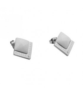 Replica Bvlgari Double Square Stud Earrings in White Gold with W