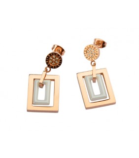 Replica Bvlgari Double Square Drop Earrings in Pink Gold and Whi
