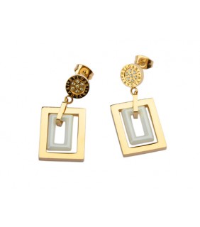Replica Bvlgari Double Square Drop Earrings in Yellow Gold and W