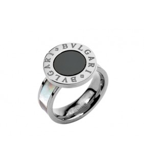Bvlgari Ring in 18kt White Gold with Mother of Pearl & Black Ony