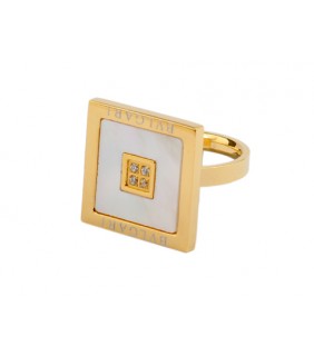 Bvlgari Square Ring in 18kt Yellow Gold with Mother of Pearl and