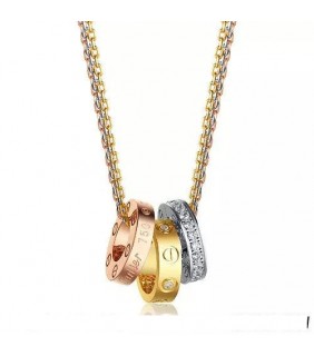 Cartier Love Necklace 3 Color Gold Chain With Three 18K Gold Rings