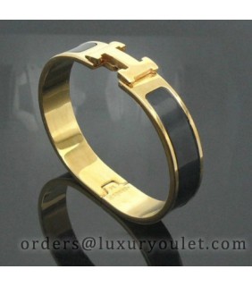 Hermes Clic H Narrow Bracelet Black Enamel and Yellow Gold
