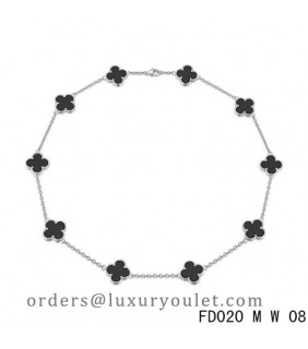 Van Cleef Arpels Vintage Alhambra Necklace White Gold 10 Motifs Black Onyx