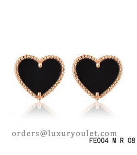 Van Cleef & Arpels Pink Gold Sweet Alhambra Black Onyx Heart Earstuds