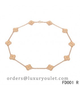 Van Cleef & Arpels Vintage Alhambra Long Necklace Pink Gold 10 Motifs