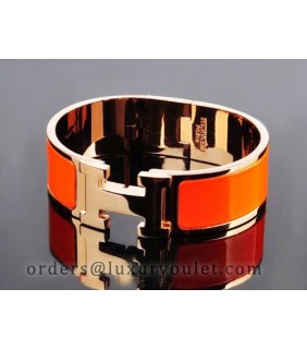 Hermes Clic Clac H Bracelet Orange Enamel and 18K Pink Gold,Medium