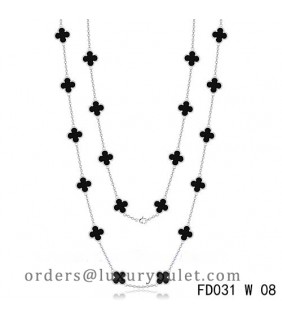 Van Cleef & Arpels Vintage Alhambra 20 Motifs Long Necklace White Gold Black Onyx