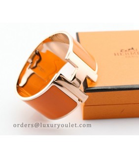 Hermes Clic Clac H Bracelet Orange Enamel & 18kt Pink Gold,Wide