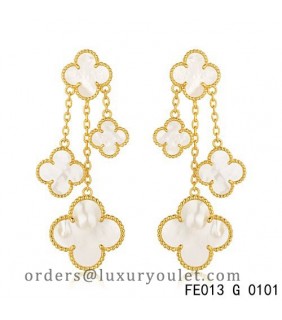 Van Cleef & Arpels Yellow Gold Magic Alhambra Earclips,White Mother of Pearl 4 Motifs