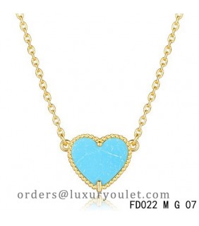 Van Cleef Arpels Sweet Alhambra Heart Necklace Yellow Gold Turquoise