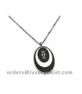 Cartier Double C Logo Necklace in 18kt White Gold with Black Lacquer