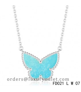 Van Cleef Arpels Lucky Alhambra Turquoise Butterfly Necklace White Gold