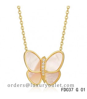 Van Cleef & Arpels Flying Butterfly Pendant,Yellow Gold,White Mother-of-pearl