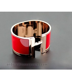 Hermes Clic Clac H Bracelet Red Enamel & 18kt Pink Gold,Wide