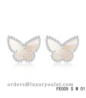 Van Cleef & Arpels Sweet Alhambra White Mother-of-pearl Butterfly Earstuds White Gold