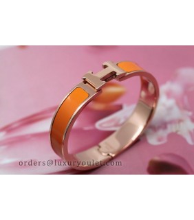 Hermes Clic H Narrow Bracelet Orange Enamel and Pink Gold
