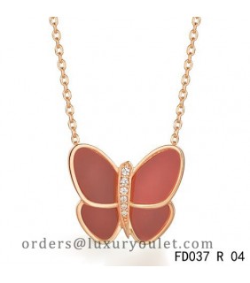 Van Cleef & Arpels Flying Butterfly Pendant,Pink Gold,Red Onyx