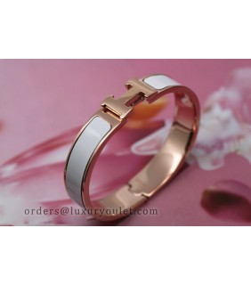 Hermes Clic H Narrow Bracelet White Enamel and Pink Gold