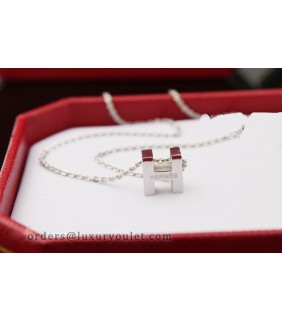 Hermes H Logo Charm Necklace 18k white gold