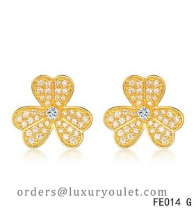 Van Cleef and Arpels Frivole Earrings Yellow Gold Pave Diamonds