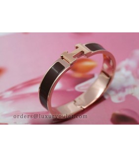 Hermes Clic H Narrow Bracelet Black Enamel and Pink Gold
