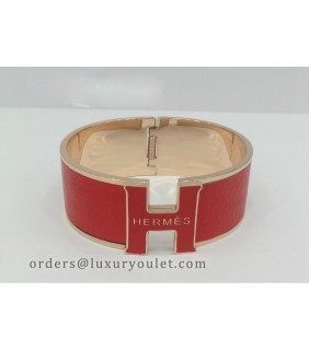 Hermes Vintage Clic Clac H Bracelet in 18kt Pink Gold with Rose Leather,Wide