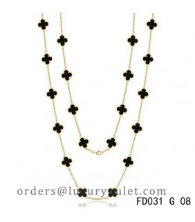 Van Cleef & Arpels Vintage Alhambra 20 Motifs Long Necklace Yellow Gold Black Onyx