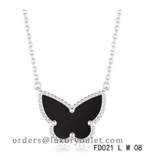 Van Cleef Arpels Lucky Alhambra Black Onyx Butterfly Necklace White Gold