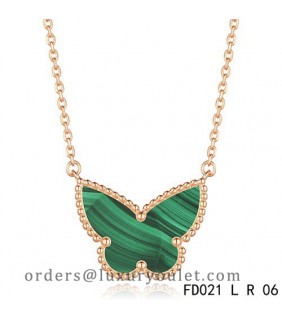 Van Cleef Arpels Lucky Alhambra Malachite Butterfly Necklace Pink Gold