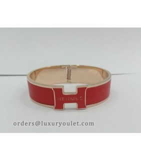 Hermes Clic Clac H Bracelet in 18kt Pink Gold with Rose Leather,Narrow