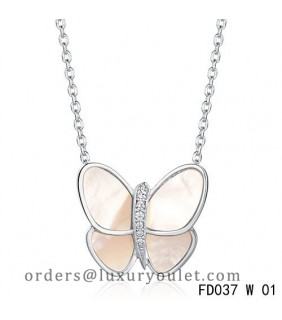 Van Cleef & Arpels Flying Butterfly Pendant,White Gold,White Mother-of-pearl