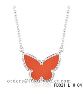 Van Cleef Arpels Lucky Alhambra Carnelian Butterfly Necklace White Gold
