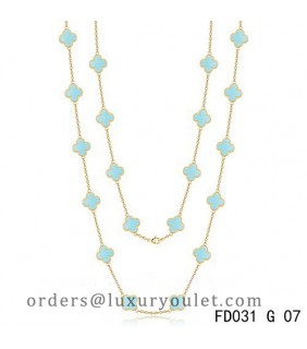 Van Cleef & Arpels Vintage Alhambra 20 Motifs Long Necklace Yellow Gold Turquoise