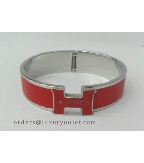 Hermes Clic Clac H Bracelet in 18kt White Gold with Rose Leather,Narrow