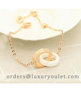 Cartier LOVE 2 Rings Charm Necklace in 18K Yellow Gold With White Ceramic