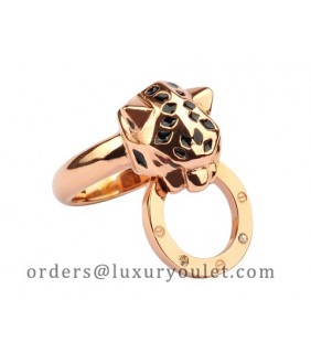 Panthere De Cartier Ring in 18K Pink Gold with Black Lacquer and Diamonds