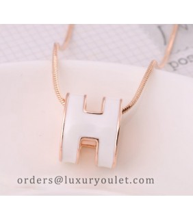 Hermes White H Logo Charm Necklace in 18kt Pink Gold